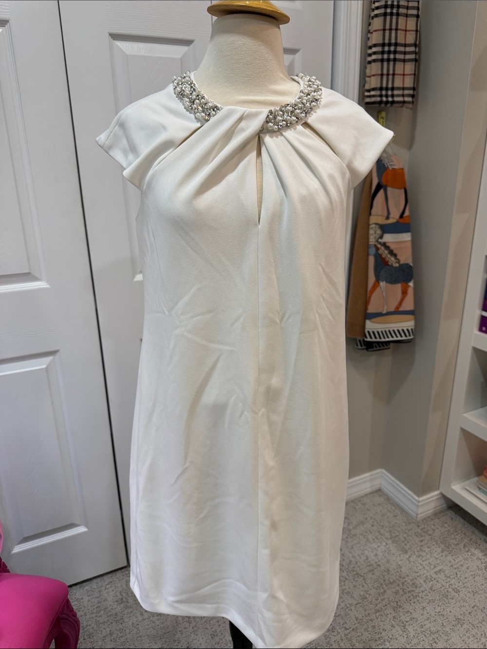 Eliza J Elegant White Embellished Neck Dress